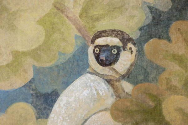 Toile peinte représentant des singes. Travail contemporain.