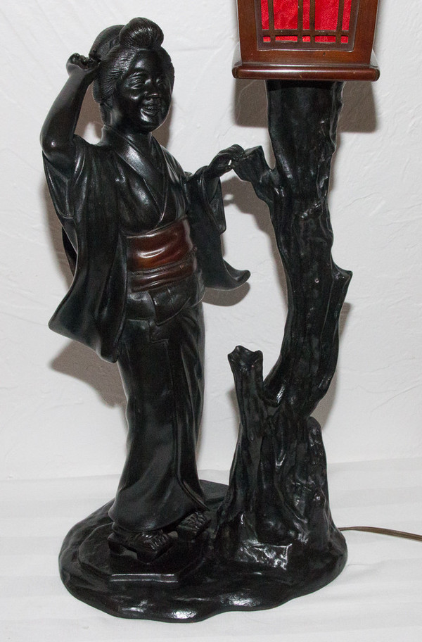 Geisha Bronze Lamp Meiji Period