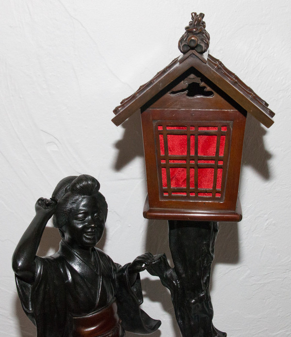Geisha Bronze Lamp Meiji Period