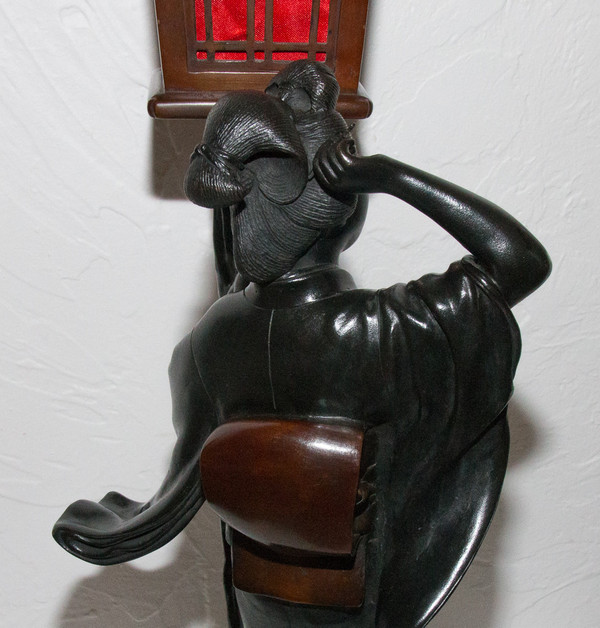Geisha Bronze Lamp Meiji Period