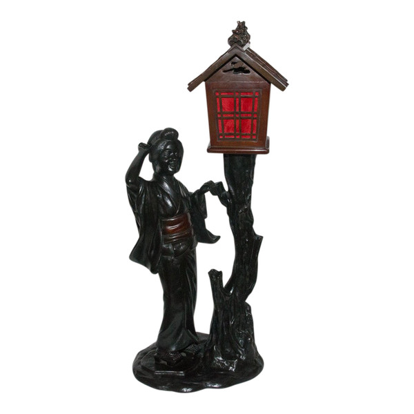 Geisha Bronze Lamp Meiji Period