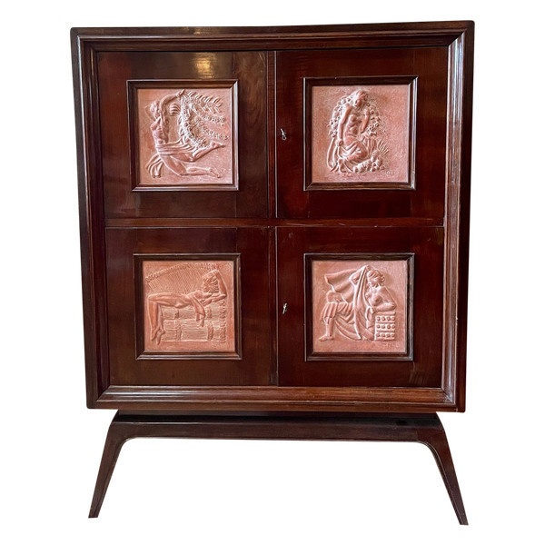 Credenza Art Déco con allegoria delle Quattro Stagioni, XX secolo