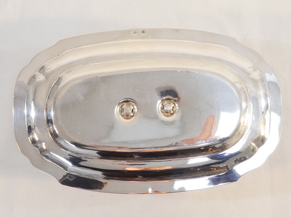 Sauciere sur dormant en ARGENT MASSIF et cuillere a sauce DOUTRE ROUSSEL