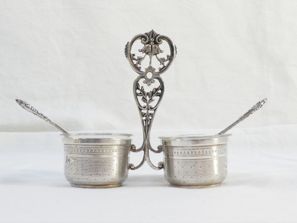 Charming double salerons with solid silver spoons Albert CHAPUS