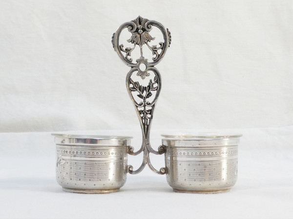Charming double salerons with solid silver spoons Albert CHAPUS