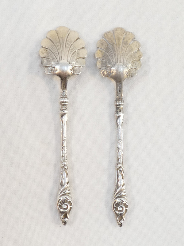 Charming double salerons with solid silver spoons Albert CHAPUS