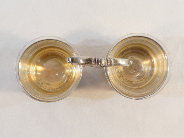 Charming double salerons with solid silver spoons Albert CHAPUS