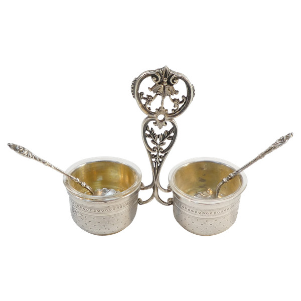 Charming double salerons with solid silver spoons Albert CHAPUS
