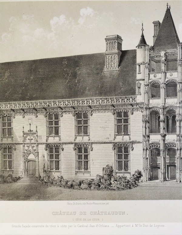 Château De Châteaudun Litografia Architettura Rinascimentale Di Victor Petit