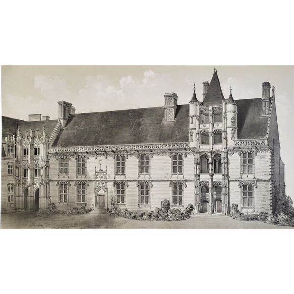 Château De Châteaudun Litografia Architettura Rinascimentale Di Victor Petit