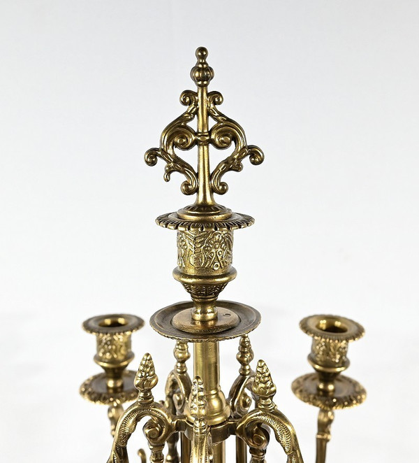 Coppia di grandi candelabri in bronzo dorato in stile Luigi XIV - Inizio XIX secolo