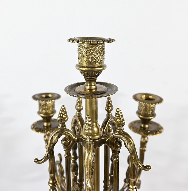 Coppia di grandi candelabri in bronzo dorato in stile Luigi XIV - Inizio XIX secolo