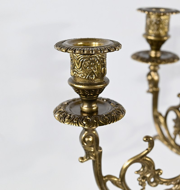 Coppia di grandi candelabri in bronzo dorato in stile Luigi XIV - Inizio XIX secolo
