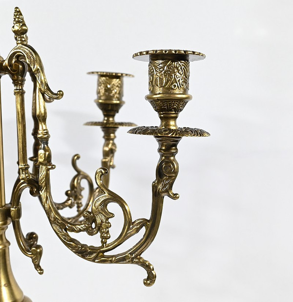 Coppia di grandi candelabri in bronzo dorato in stile Luigi XIV - Inizio XIX secolo