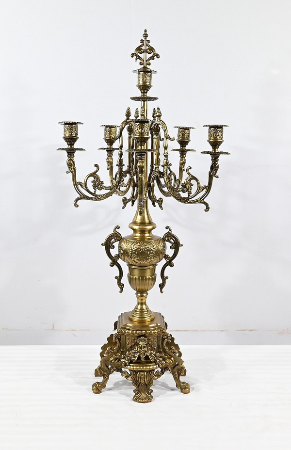 Coppia di grandi candelabri in bronzo dorato in stile Luigi XIV - Inizio XIX secolo