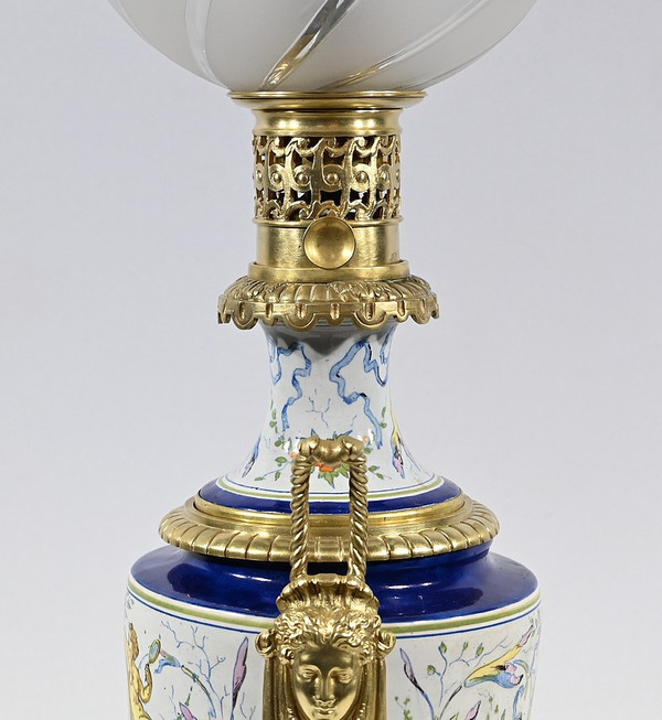 Petroleumlampe aus Steingut, Epoche Napoleon III - Mitte 19.