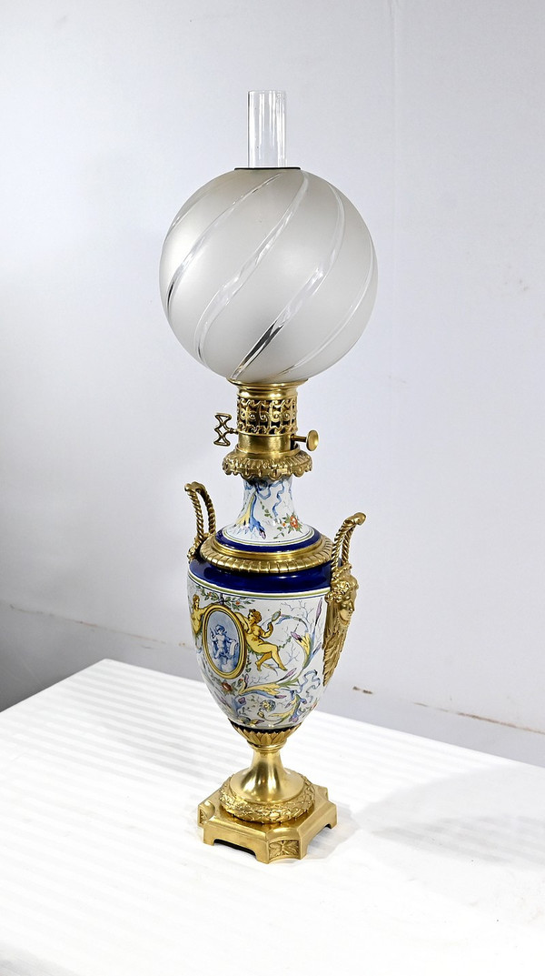Petroleumlampe aus Steingut, Epoche Napoleon III - Mitte 19.