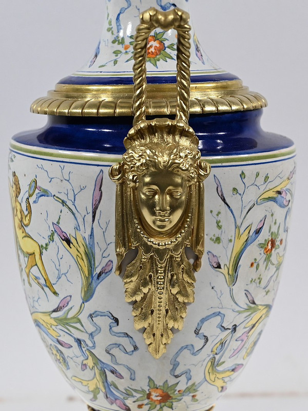 Petroleumlampe aus Steingut, Epoche Napoleon III - Mitte 19.