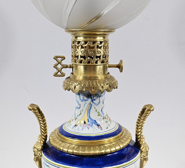 Petroleumlampe aus Steingut, Epoche Napoleon III - Mitte 19.