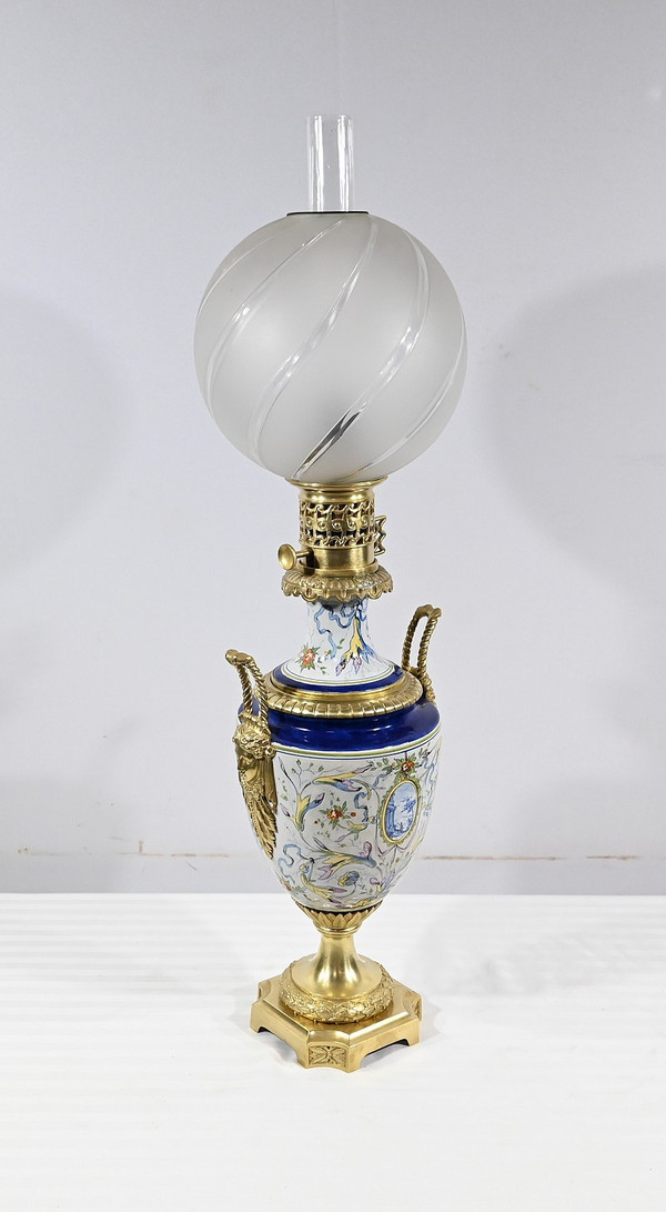 Petroleumlampe aus Steingut, Epoche Napoleon III - Mitte 19.