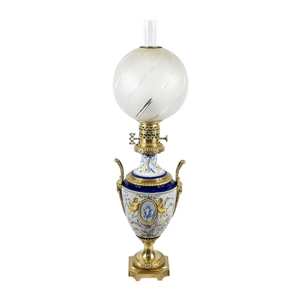 Lampe à Pétrole en Faïence, époque Napoléon III – Milieu XIXe