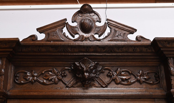 Étroit Meuble Vitrine en Chêne, style Louis XIII – Fin XIXe
