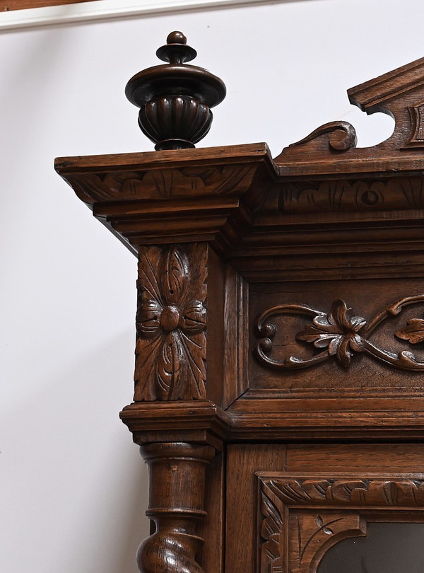 Étroit Meuble Vitrine en Chêne, style Louis XIII – Fin XIXe
