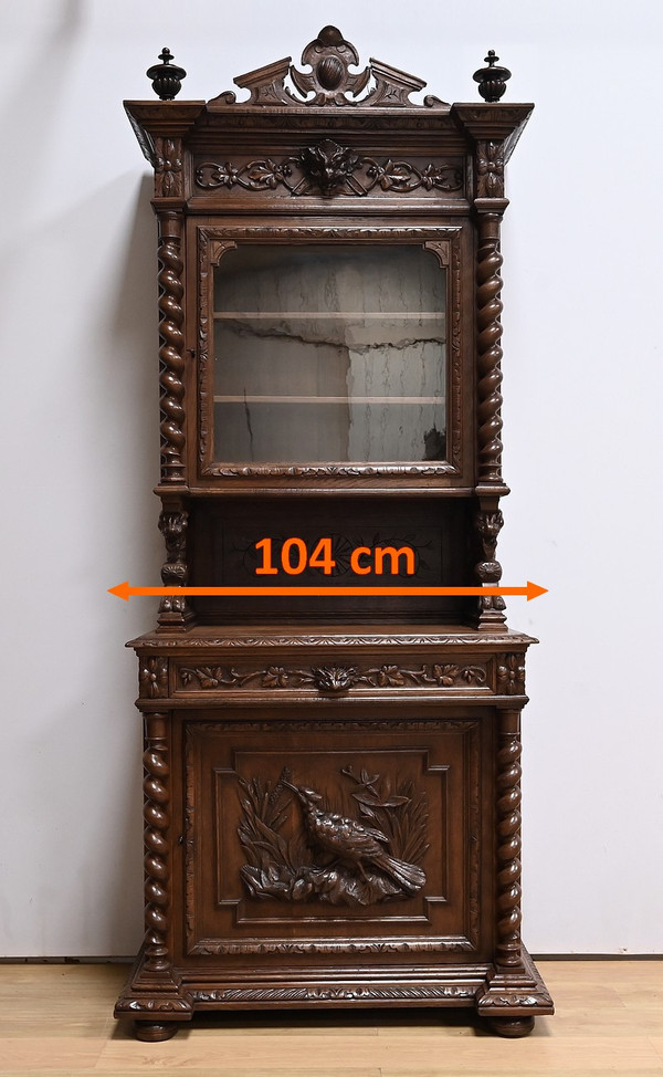Étroit Meuble Vitrine en Chêne, style Louis XIII – Fin XIXe