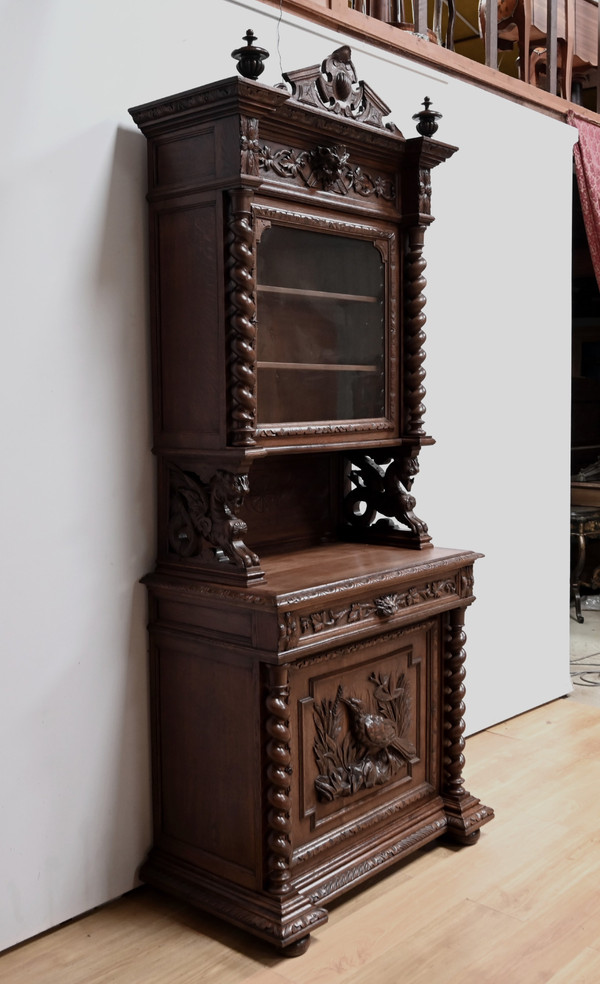 Étroit Meuble Vitrine en Chêne, style Louis XIII – Fin XIXe