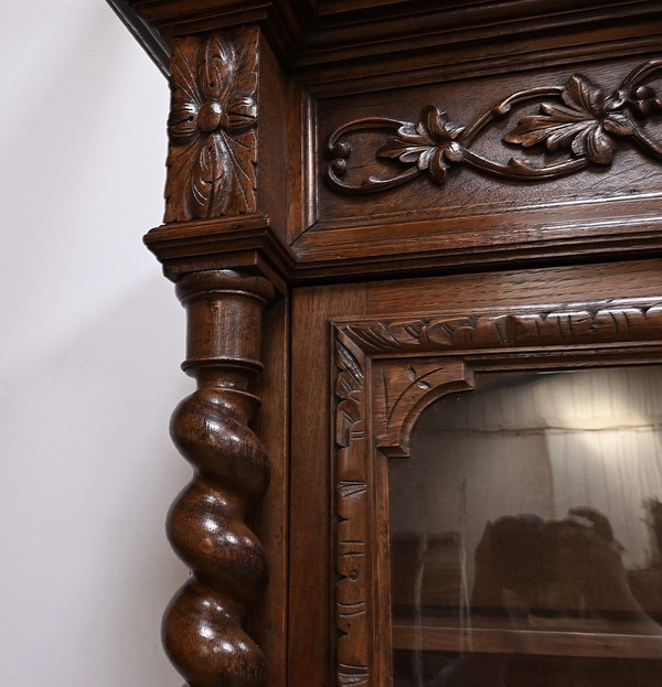 Étroit Meuble Vitrine en Chêne, style Louis XIII – Fin XIXe