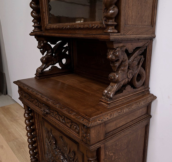 Étroit Meuble Vitrine en Chêne, style Louis XIII – Fin XIXe