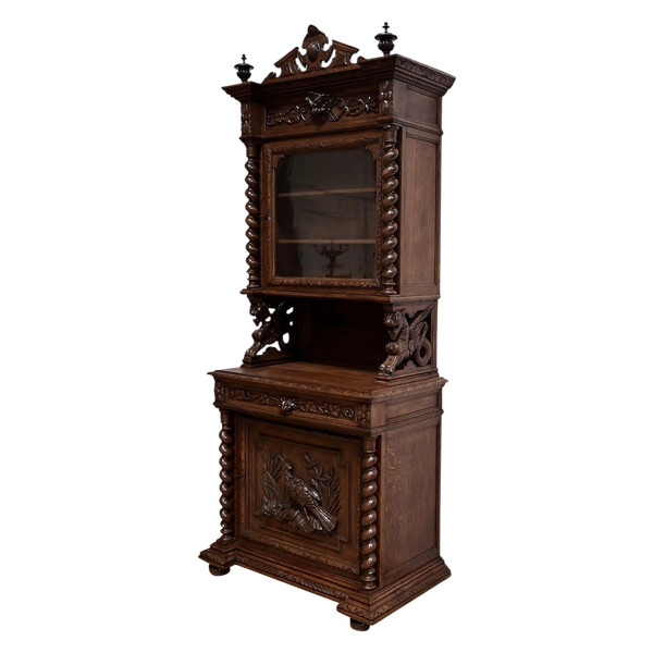 Narrow oak display cabinet, Louis XIII style - Late 19th century