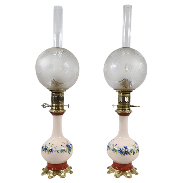 Pair of Porcelain Oil Lamps, electrified - Late 19th century