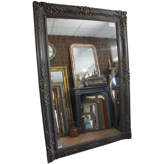 Miroir de cheminée ancien, patine, glace mercure 94 x 140 cm