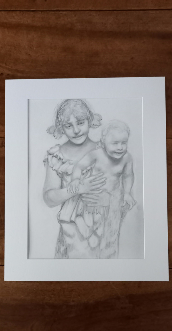 Porträt Mutter und Kind /Zeichnung