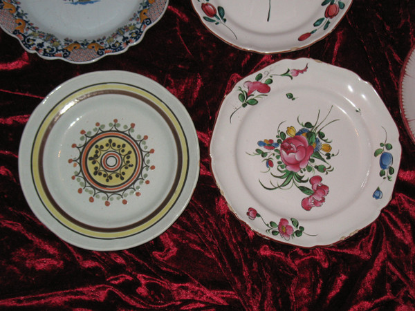 Regional earthenware collection plates and dishes various origins 7 pieces