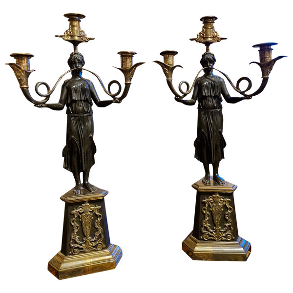 Coppia di candelabri stile Impero XIX Ème S