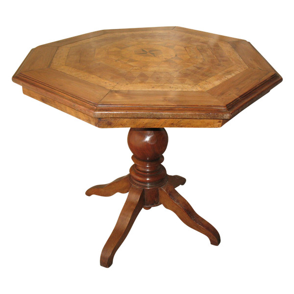 Octagonal inlaid pedestal table in the Charles X style 19th century