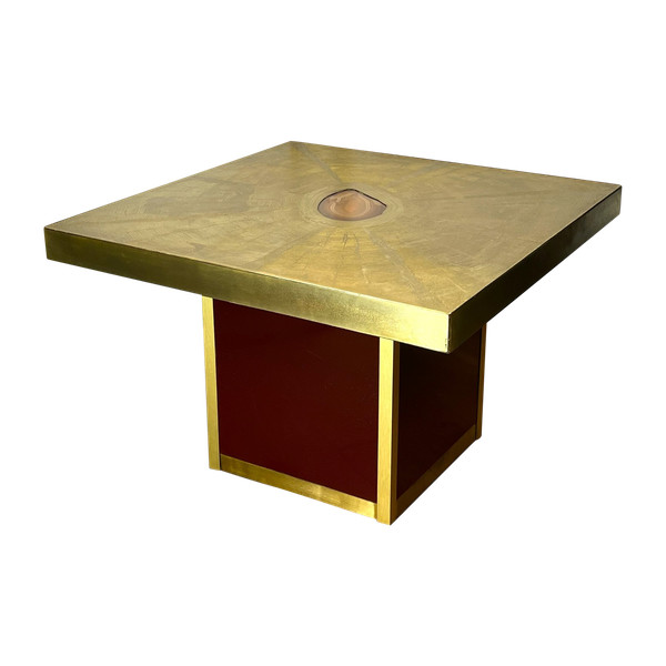 VINTAGE COFFEE TABLE BY PACO RABANE FROM THE 70S IN ENGRAVED BRASS AND AGATE