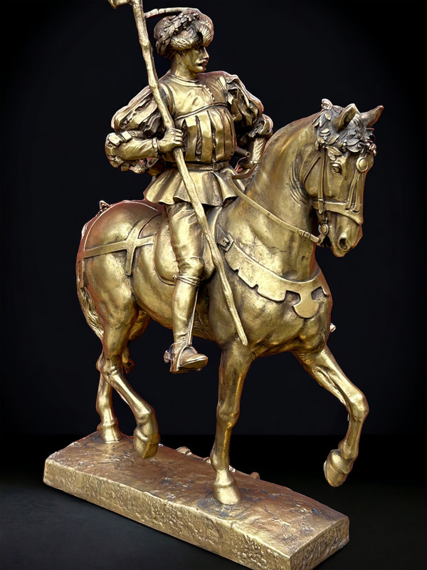 Emmanuel Frèmiet Parigi (1824-1910) La Saint Hubert 1520 Grande bronzo dorato