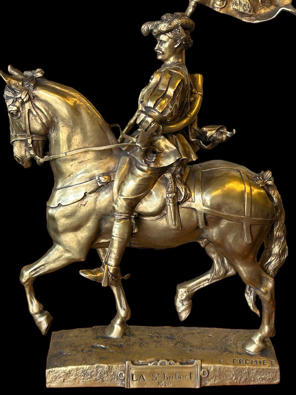 Emmanuel Frèmiet Parigi (1824-1910) La Saint Hubert 1520 Grande bronzo dorato