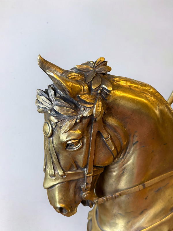 Emmanuel Frèmiet Parigi (1824-1910) La Saint Hubert 1520 Grande bronzo dorato