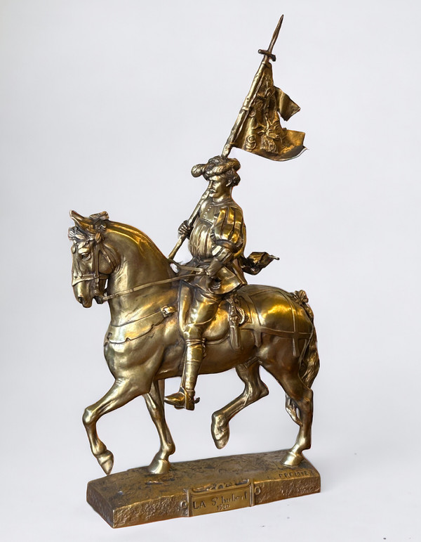 Emmanuel Frèmiet Parigi (1824-1910) La Saint Hubert 1520 Grande bronzo dorato