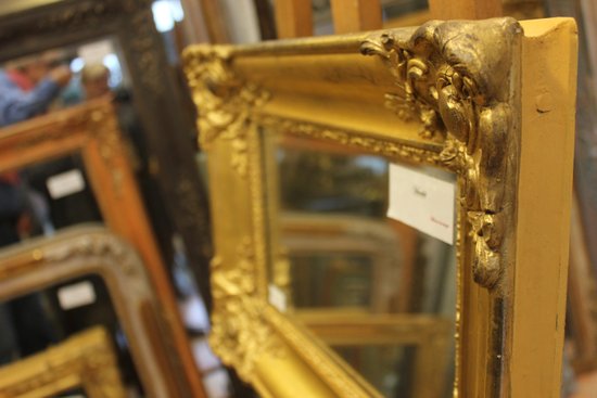 Small old rectangle mirror with gold leaf and mercury