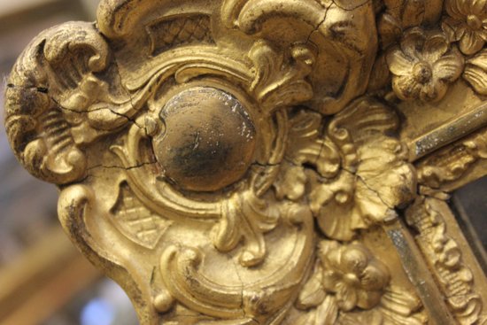 Small old rectangle mirror with gold leaf and mercury