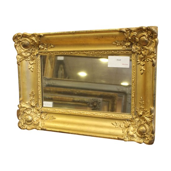 Petit miroir ancien rectangle feuille d'or et mercure