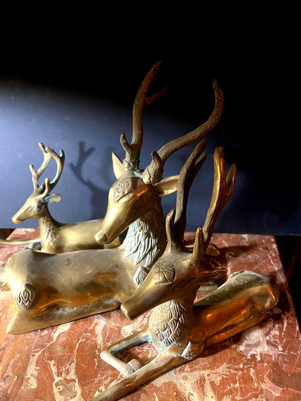 Tre cervi degli anni '60" in bronzo lucido, opera norvegese