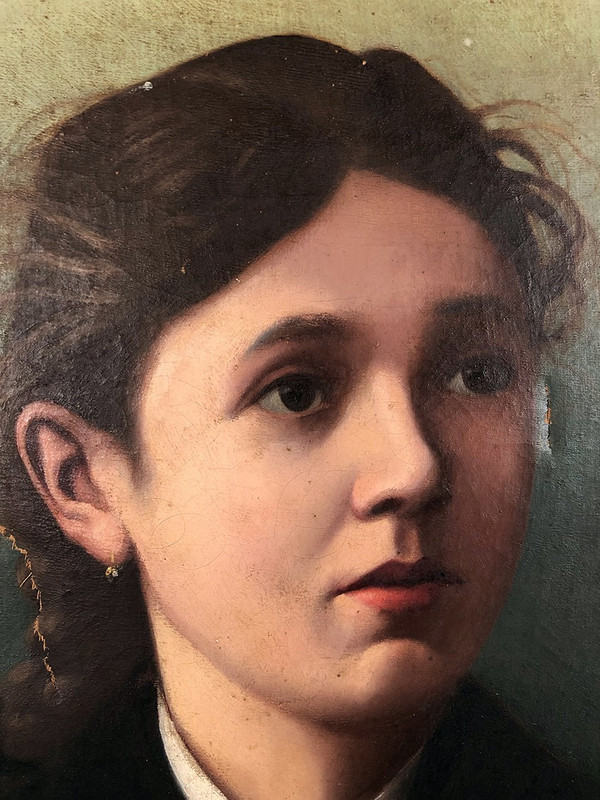 Artheme Denis, Porträt einer jungen Frau. Öl auf Leinwand, signiert und datiert 1885.