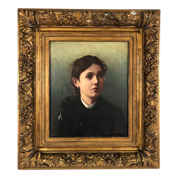 Artheme Denis, portrait de jeune femme. Huile sur toile signée et datée 1885