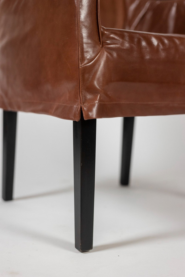 Lintello. Paire de fauteuil en cuir camel. Années 1970.